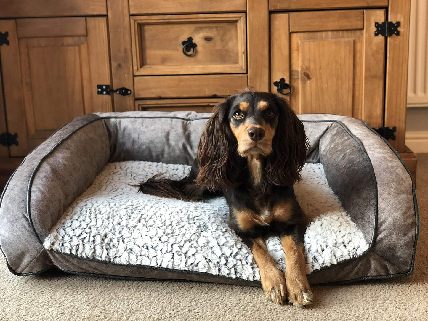 Rosewood Luxury Fleece Lined Plush Dog Bed Sofa