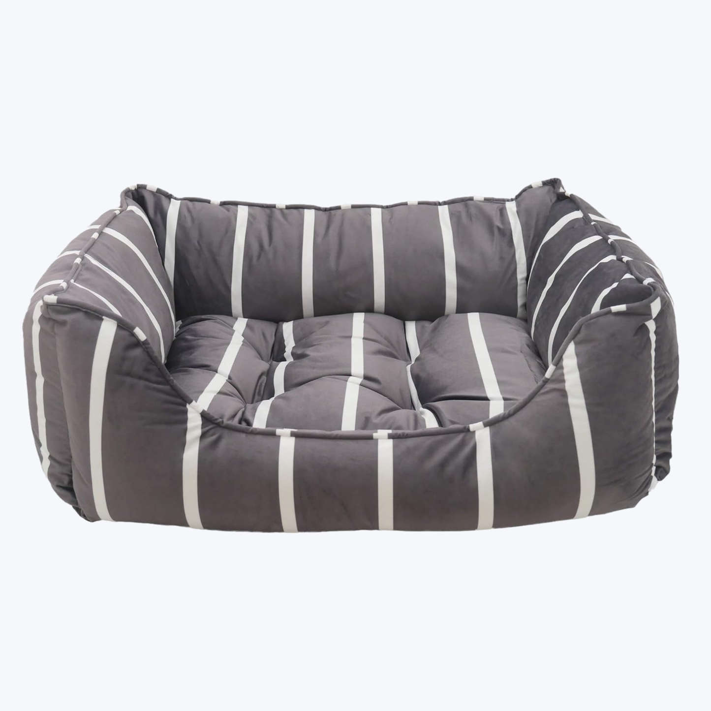 Grey Velvet Stripes Square Dog Bed, Large, 86 x 66 cm